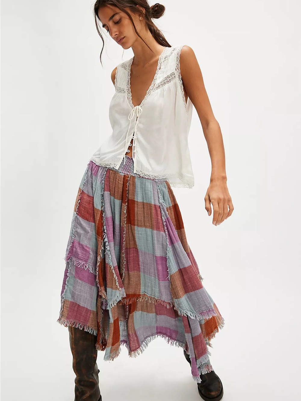 Asymmetrical Patchwork Maxi Skirt in Multi-Color